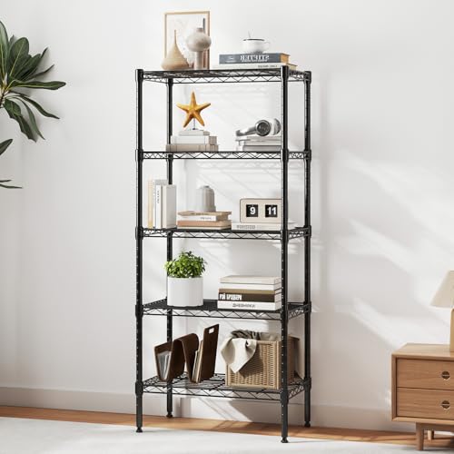 DUMOS 5-Tier Metal Wire Storage Shelves, Adjustable Standing Storage Rack Shelf, Heavy Duty Steel Shelving Unit Organizers for Kitchen Bathroom Pantry Garage, 23.2" Wx13.4 Dx60.1 H, Black - size: 5 Tier-60"H without wheels