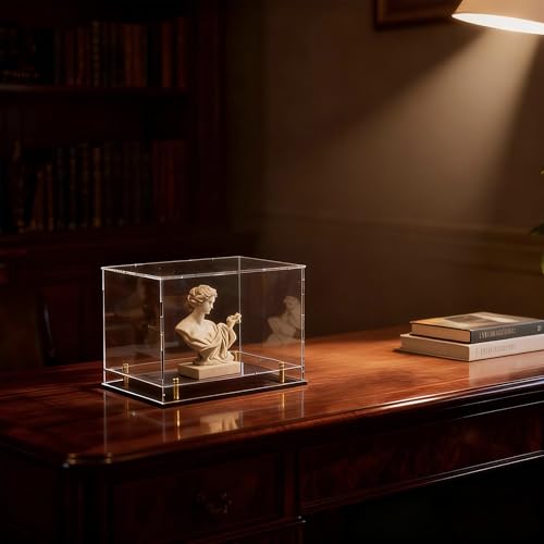 Acrylic Display Case for Collectibles, Dustproof Acrylic Box with Clear Display Elevation & Gold Risers, Large Display Case for Figures Toys Memorabilia, 12" L x 8" W x 9.6" H - size: 12"L x 8"W x 9.6"H
