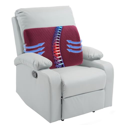 HOMBYS Lumbar Support Pillow for Recliner Chair, Memory Foam Back Support Cushion for Elderly,Extra Large Lumbar Support Pillow,Thick Backrest for Home Reading (Wine Red, 20“x13.5"x5") - color: Wine Red, size: 20“x13.5"x5"