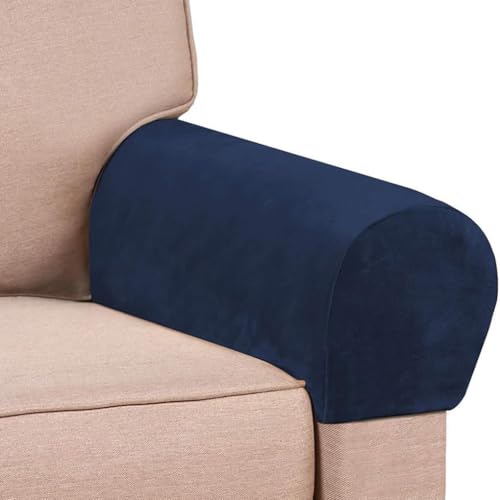 Comfortable Sofa Armrest Covers, Skin-Friendly Stretch Polyester Armrest Covers, Scratch Resistant Sofa Armrest Cover for Square Armrest/Curved Armrest/Reclining Armrest,Navy - color: Navy