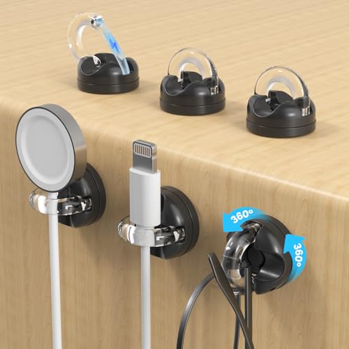 Rotatable Magnetic Cable Clips, Smooth Adjustable Cord Holder, Under Desk Cable Management, Adhesive Charging Wire Holder Keeper Organizer for Office Nightstand Wall (6-Pack Black) - color: 6-Pack Black