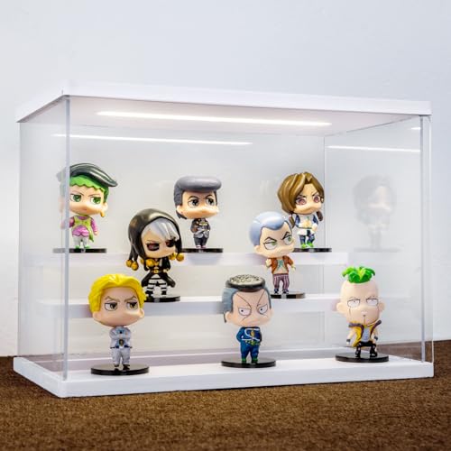 Clear Acrylic Display Case with Light , 3 Tier Display Box Stand Assembly Dustproof Protection Showcase for Collectibles Action Figures (White 12.6×7×9in; 32×18×23cm) - color: White with light, size: 3 Tier 12.6×7×9in；32×18×23cm
