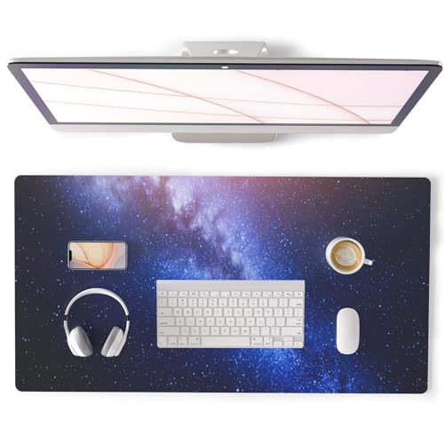 QIYI Large Desk Pad, Milky Way Mouse Pad Desktop Decor, Waterproof PU Leather Desk Cover Protector, Desk Accessories for Office Home Work Writing Gaming 31.5" x 15.7" - Blue Galaxy - color: Blue Galaxy, size: 31.5" x 15.7"