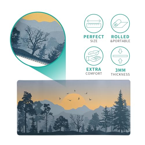 Mountain Gaming Mouse Pad 27.6x11.8 Inch Forest Large Mousepad Extended Grey Mousepad Gaming Non-Slip Rubber Base Stitched Edges Keyboard Mouse Mat Desk Pad for Office Home and Game - color: Mountain 2