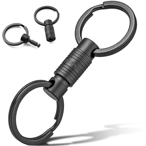 FEGVE Titanium Quick Release Swivel Keychain, Pull Apart Detachable Keychain Heavy Duty Car Key Holder with Key Rings - color: Black 1 Pack