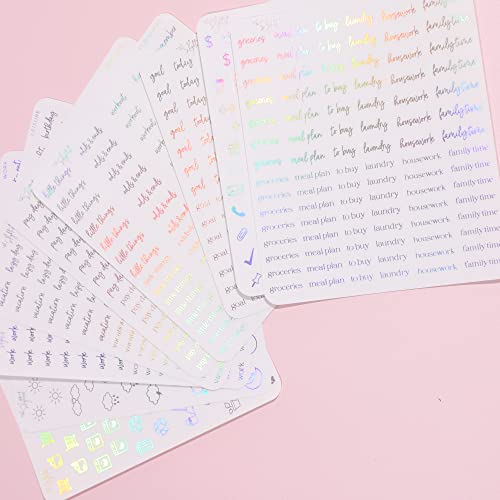 Clear Holographic Foil Planner Stickers, Productivity, Functional, Icons, Words, Over 600 Stickers, Organzie, Aesthetic, Folder Included, Minimal, Rainbow Shift - Holographic - color: Holographic