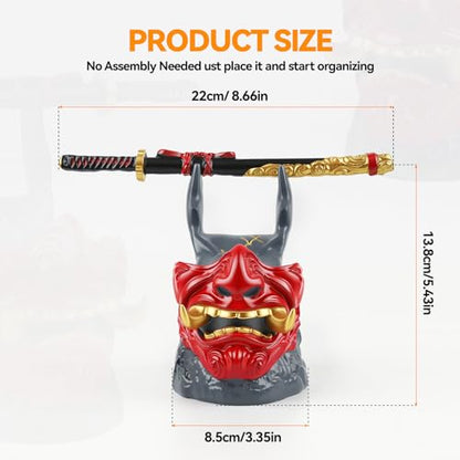 Gaming Controller Holder Stand Accessories: Samurai Warrior Mask Stand for PS5 Xbox Switch & Headsets, Resin Multi-Device Gaming Stand Desktop Organizer & Unique Gamer Gift