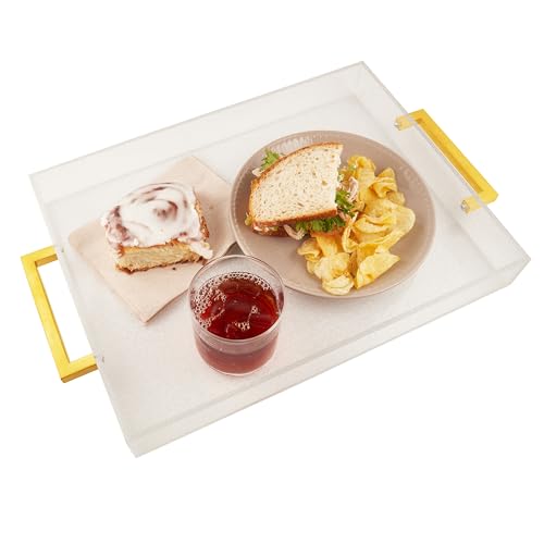 Acrylic Serving Tray with Gold Handles, 16" x 12" Decorative Tray for Coffee Table, Spill-Proof Food and Drink Server. Multipurpose for Ottoman, Kitchen, Vanity, Countertop, Party Use (Clear Glitter) - color: Clear Glitter