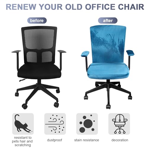Tallew 4 Pcs Office Chair Covers Set Computer Universal Protective Stretchable Chair Seat Covers Desk Armrest Slipcovers Pads Office Cushion Backrest for Rotating(Sapphire) - color: Sapphire