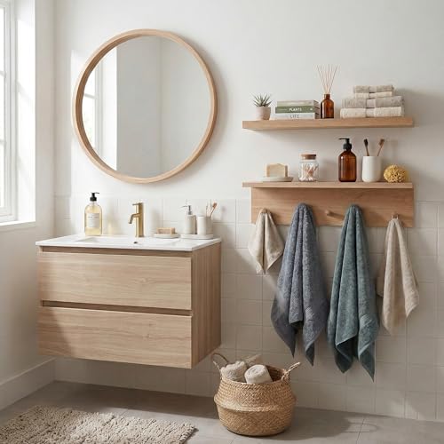 Floating Wall Shelves with Hooks, Rustic Wood Coat Rack & Storage Organizer for Entryway, Kitchen & Bedroom, Wall Mounted Display Shelf for Books, Plants & Photos