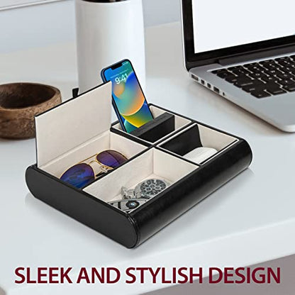 Valet Tray,Nightstand Desk or Dresser Organizer, Catch-All for Keys, Phone, Wallet, Coin, Jewelry, and More (Black / 10.34 x 2.15 x 8.19 inches) JackCubeDesign - :MK158