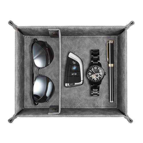 SITHON Valet Tray Desktop Storage Organizer, Removable 2 Compartments Catchall Tray Bedside Vanity Nightstand Caddy Holder Desk Storage Plate (Gray) - color: Gray