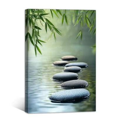 DONGLEHUA Zen Stones Bathroom Wall Art Zen Wall Decor Meditation Spa Poster Stones in Water Pictures Bamboo Prints for Yoga Room Living Room Home Decor Ready to Hang(Artwork-2,24" L x 16" W)