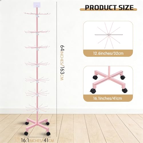 Ripeng 1 Pcs 7-Tier Rotating Retail Display Stand Display Rack for Earring Keychains Jewelry Vendor Events and Stores Movable Adjustable Shop Spinner Pink Ornament Holder - color: Pink, size: 7 Tier