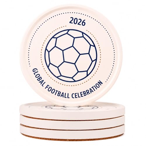 2026 Soccer Drink Coasters Set of 4, Anti-Slip Thick Cork Absorbent Coasters with Raised Edge, Stone Drying Mat for Cups, Sink Tray, Soap Dish & Small Plants (4PACK 4X4X0.39 in_Ball) - color: Ball
