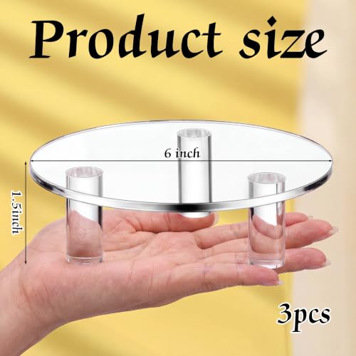 3 Pcs Acrylic Risers Round 6″ Clear Display Stands Small Cake Candle Plant Jewelry Rings Earrings Figurines Stand for Centerpieces Decor Collectibles Table Organizer - size: 6”