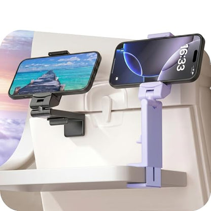 Perilogics Airplane Phone Holder Mount Universal in Flight Hands Free Viewing with Multi-Directional Dual 360 Degree Rotation (Black/Lavender) - color: Black / Lavender