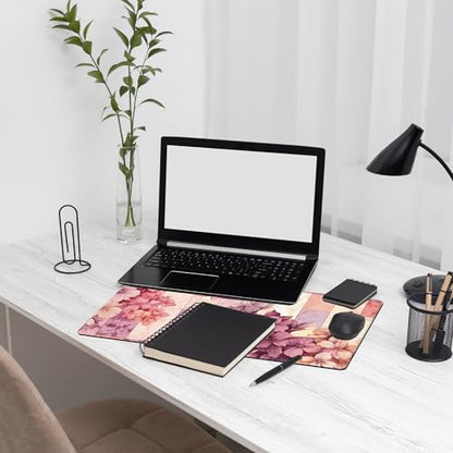 Flower Desk Mat Large Mouse Pad Gaming Mousepad 31.5 x 15.8 in | Desk Pad for Keyboard and Mouse, Large Non-Slip Rubber Base Mousepad Desk Mat with Stitched Edges for Gaming Office - color: Colorful Marble and Flower