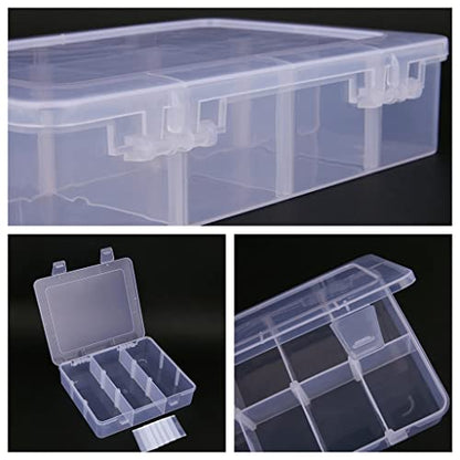 2 Pcs 9 Grids Clear Organizer Box Plastic Storage Container with Adjustable Dividers for Electronics Jewelry Beads Art DIY Crafts Fishing Small Parts - color: 2 Pcs 9 Grids