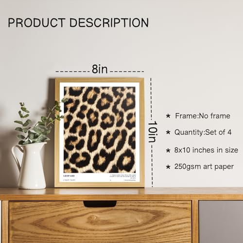 NaZaUK Trendy Leopard Wall Art, Funky Lucky 8 Ball Posters Prints, Aesthetic Room Decor, Wall Decor Set of 4, Preppy Room Aesthetic Cheetah Wall Decor for Bedroom Apartment Dorm, 8x10 Unframed - color: leopard3