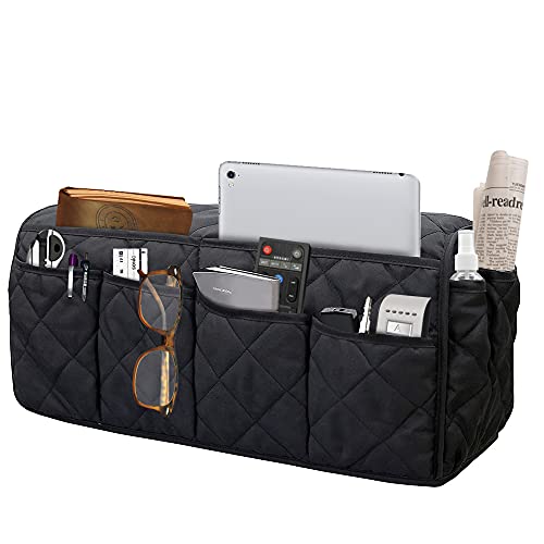 Armchair Caddy, Sofa Armrest Organizer with 14 Pockets, Waterproof Non Slip Recliner Remote Control Holder, Couch Chair Arm Storage for TV Remotes, Phone, iPad, Magazine, Books - color: Black