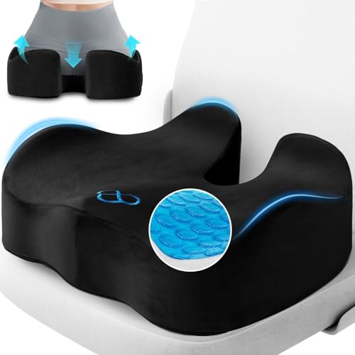 CushyOasis Seat Cushion, Gel Chair Cushions, Office Chair Cushions, Anti-Slip Bottom & Removable Cover Tailbone Pain Relief Cushion, Memory Foam Seat Cushion, 5.28 in Thick (Black) - color: Black, size: X-Large