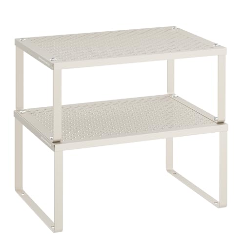 SONGMICS Spice Racks, Set of 2 Metal Cabinet Shelf Organizers, Countertop Organizers, Shelf Risers, Stackable, Expandable, Oatmeal Beige UKCS001K01 - color: Oatmeal Beige, size: 9"D x 12.6"W x 6.1"H + 8.6"D x 12.6"W x 5.4"H