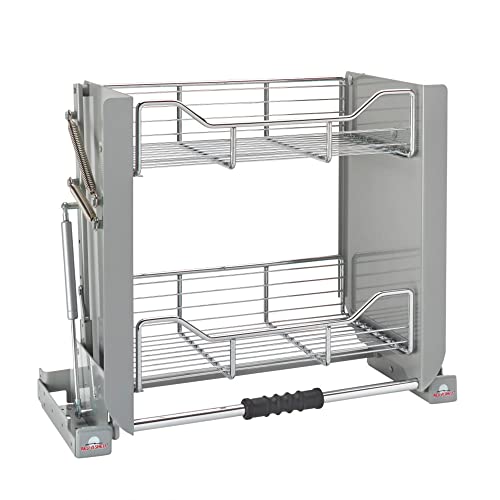 Rev-A-Shelf 24" Pull Down Heavy Duty Shelf Organizer for Tall Kitchen/ Bathroom Cabinets, Dual Tier Wall Mounted Pantry Storage, Chrome, 5PD-24CRN - color: Chrome, size: 22"W