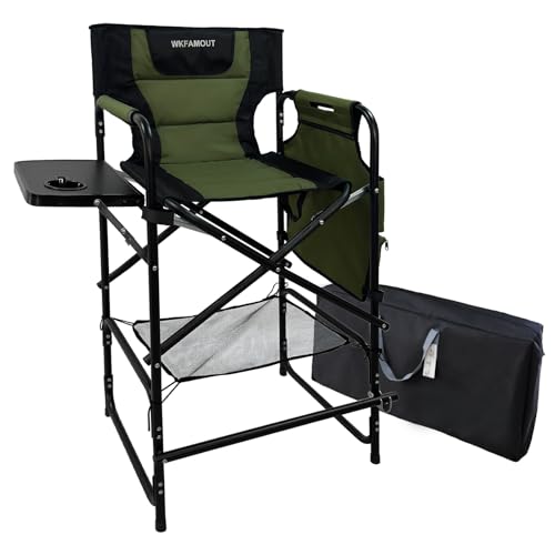 Tall Folding Directors Chair with Side Table 30.71" Seat Height Foldable Camping Chair Bar Stool for Makeup Artist Face Painting with Footrest and Storage Pocket Supports 350LBS - color: Olive, size: 30.71" Seat Height
