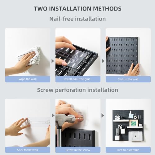 VUSIGN Pegboard Combination Wall Organizer Kit, 4 Pieces Pegboards and 17 Accessories Modular Hanging, Wall Mount Display Peg Board Panel Kits for Bedroom, Home, Office, Bathroom, 22" x 22", Black - color: Black - 4 Pieces