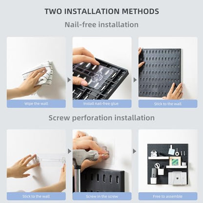 VUSIGN Pegboard Combination Wall Organizer Kit, 4 Pieces Pegboards and 17 Accessories Modular Hanging, Wall Mount Display Peg Board Panel Kits for Bedroom, Home, Office, Bathroom, 22" x 22", Black - color: Black - 4 Pieces