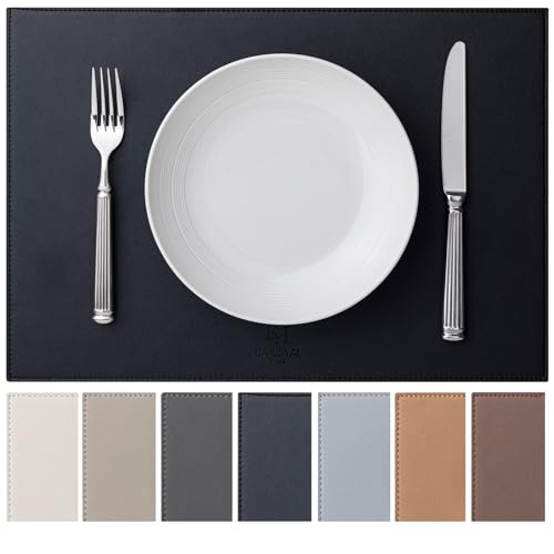 Baroyal Faux Leather Placemats Set of 6 Vinyl Washable Wipeable Table Mats for Kitchen Dining Table Heat Resistant Waterproof Modern Indoor/Outdoor Placemats Non-Slip Easy Clean Place Mats (Black) - color: B-black