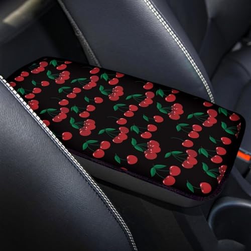 Wanyint Cherry Print Auto Center Console Pad, Cartoon Fruits Print Car Armrest Seat Box Cover Protector Universal Fit for Most Cars SUV - color: Cherry Print