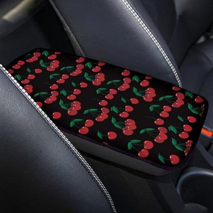 Wanyint Cherry Print Auto Center Console Pad, Cartoon Fruits Print Car Armrest Seat Box Cover Protector Universal Fit for Most Cars SUV - color: Cherry Print