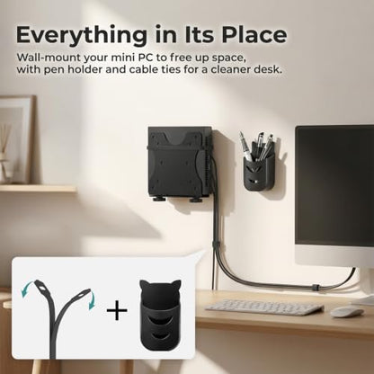 Yimaut Adjustable Mini PC Mount Bracket, VESA 75x75 & 100x100, Supports up to 12 lbs, Mount Behind Monitor, Under Desk, Wall, Monitor Arm or Stand Pole, Thin Client CPU Holder, Fits 0.63–2.76 in Wide