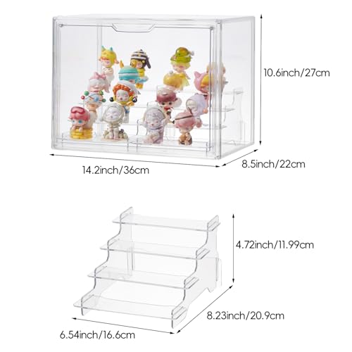 4 Tiers Clear Display Case, Plastic Storage Bins with 2 Display Risers and Magnetic Door,Stackable Display Box for Figures Showcase (XLarge -4 Tier-1 Pack) - size: XLarge -4 Tier-1 Pack