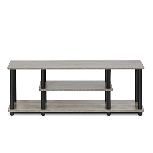 Furinno Turn-N-Tube No Tools 3D 3-Tier Entertainment TV Stand up to 50 inch TV, Round Tubes, French Oak Grey/Black - color: French Oak, size: 50 inch