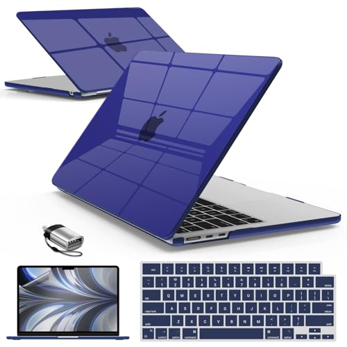 IBENZER Compatible with MacBook Air 13 inch Case M5 2026 M4 2025 M3 M2 2024-2022 A3449 A3240 A3113 A2681,HardShellCase&KeyboardCover ScreenFilm Type-C for Mac air 13.6", CrystalNV, KK-CYNV+2TC - color: Crystal Navy Blue