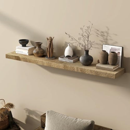 Acovy 55" Unfinished Solid Reclaimed Wood Floating Shelves, Rustic Heavy-Duty Wall Shelves, 8" Deep Floating Shelf for Living Room, Bathroom, Bedroom and Kitchen, Set of 1, Natural - color: Natural, size: 55inches-1P