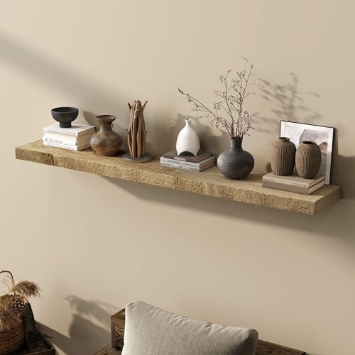 Acovy 55" Unfinished Solid Reclaimed Wood Floating Shelves, Rustic Heavy-Duty Wall Shelves, 8" Deep Floating Shelf for Living Room, Bathroom, Bedroom and Kitchen, Set of 1, Natural - color: Natural, size: 55inches-1P