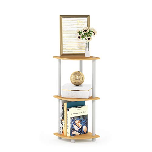 Furinno TURN-N-TUBE Corner Shelf, 3-Tier Corner Bookshelf, Display Storage Shelves with Open Shelves, for Organization and Storage, Living Room, Home Office, Garage, Beech - color: Beech/White, size: 3-Tier Round Tube