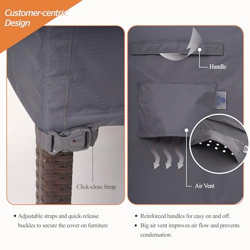 WJ-X3 Patio Chair Cover, Outdoor Lounge Cover, Heavy Duty, Waterproof Lawn Patio Chair Covers, 33W x 35D x 36H, Grey, 2-Pack - color: Gray, size: 33W x 35D x 36H, 2-Pack, Lounge Chair