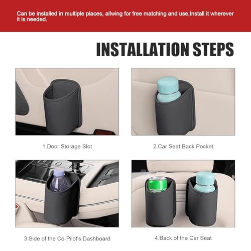 2 PCS Large Car Door Cup Holders, Clip On Back Seat Cup Holders for Cars, Scratch-Resistant & Waterproof Leather Storage Bag for Beverage Mobile Phone, Universal for Most Cars (Black)