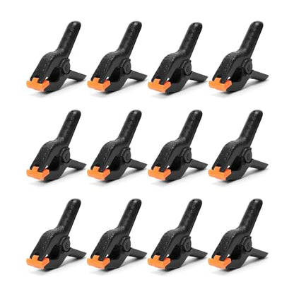 ECY Spring Clamps Heavy Duty 3.5 Inch 12 Pack - Plastic Rust Proof Clamps with Non-Slip Pads for Backdrop, Crafts, Woodworking, Photography | Multipurpose Holders for Tarps, Pool Covers & Gluing - size: 12 Pack,3.5inch