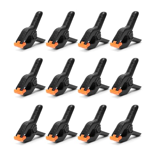 ECY Spring Clamps Heavy Duty 3.5 Inch 12 Pack - Plastic Rust Proof Clamps with Non-Slip Pads for Backdrop, Crafts, Woodworking, Photography | Multipurpose Holders for Tarps, Pool Covers & Gluing - size: 12 Pack,3.5inch