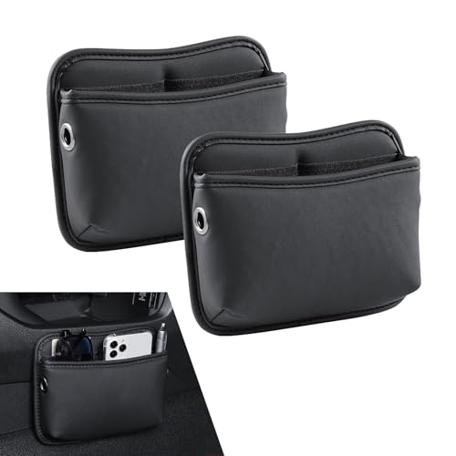 2 PCS Car Seat Side Pocket Organizer, PU Leather Mini Storage Pocket for Car Seats, Doors, Consoles, Dashboard, Vehicle Gap Filler Organizer for Phone, Keys, Sunglass, Wallet (Black)