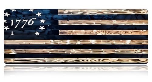 Large Gaming Mouse pad,1776 Vintage Wood American Flag Anti Slip Rubber Base Mouse pad, Suitable for Computer, Laptop, Office Desk Accessories - color: 1776 Vintage Wood American Flag
