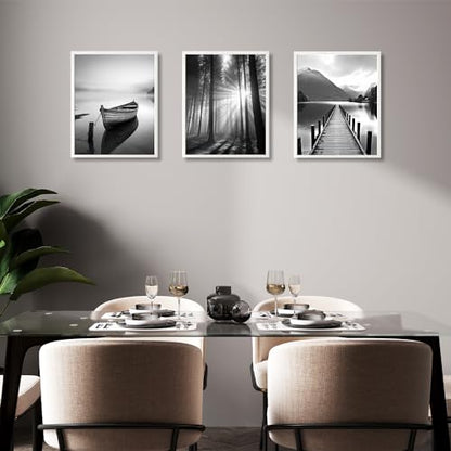 Dazzlewall Black and White Wall Decor Poster Modern Mountain Nature Landscapes Wall Poster for Bedroom Living Room Decor 8x10 in Unframed Set of 6
