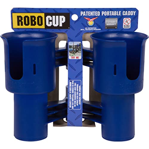 ROBOCUP, (Navy), Patented Boat Cup Holder, Clamp on Portable Storage Caddy Securely Holds 2 Drinks, Fishing Poles, Tools, Marine Gear | Perfect for Boating, Beach Umbrellas, Golf Carts - color: Navy, size: Standard Spring