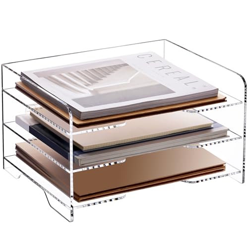 SANRUI Paper Letter Tray Organizer 3 Tier Acrylic Desk File Organizer with Bottom Handle, Paper Sorter Organizer for Letter/A4 Office Organization,Clear - style: Enlarged File Tray 3 Tier